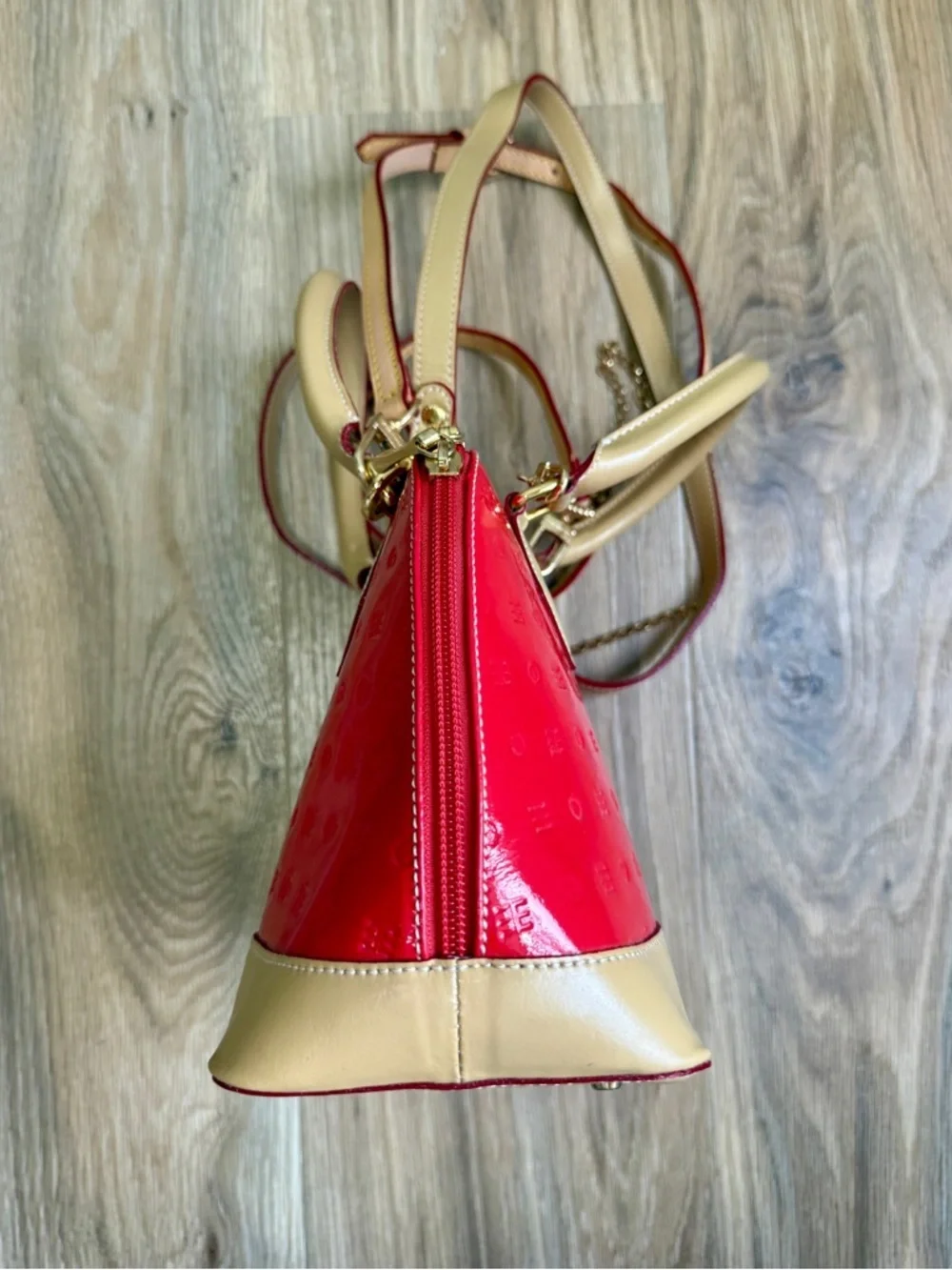 Arcadia Red Patent Leather Satchel Top Handle Crossbody Bag Italy